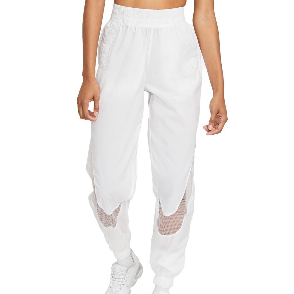 Nike Air Max Windbreaker Track Jogger Pants with Mesh Swoosh, White, Size Small
